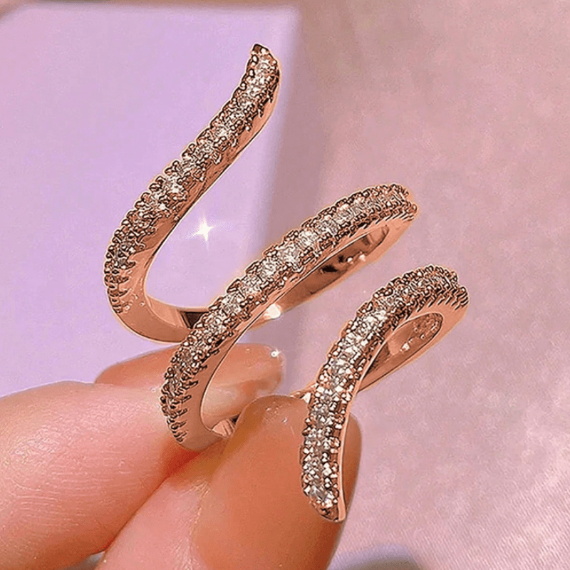 Intertwined Lines Adjustable Ring with Synthetic Zirconia, Gift for Her